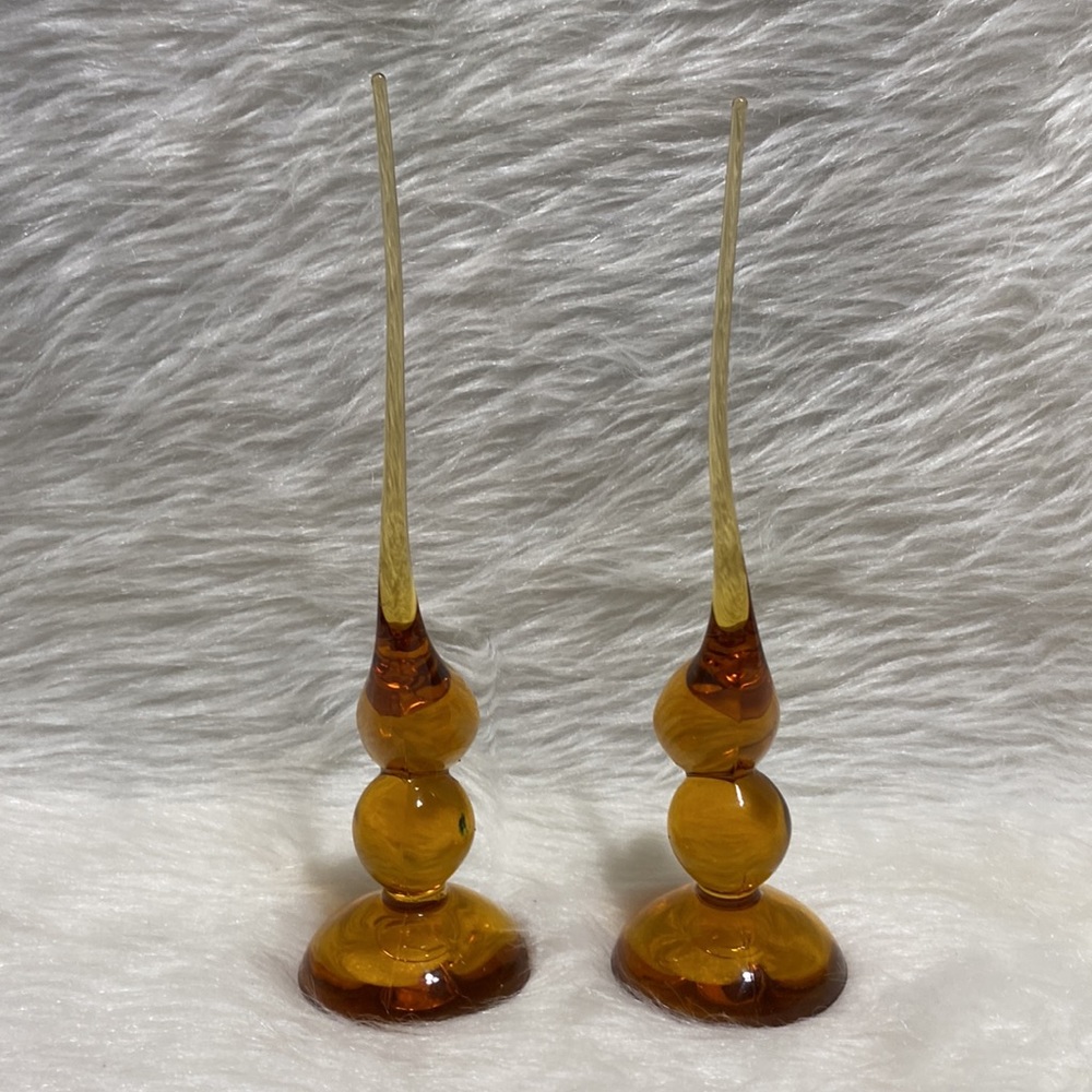Viking Amber Art Glass Long Tail Birds - Picture 7 of 12
